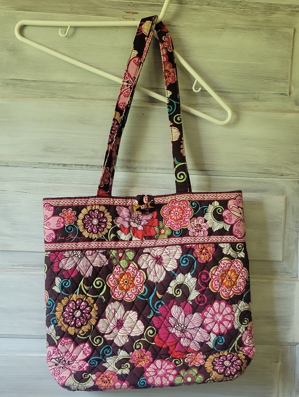 Vera Bradley Floral Pink Quilted Cotton Tote Bag Shoulder Purse Retired Vintage